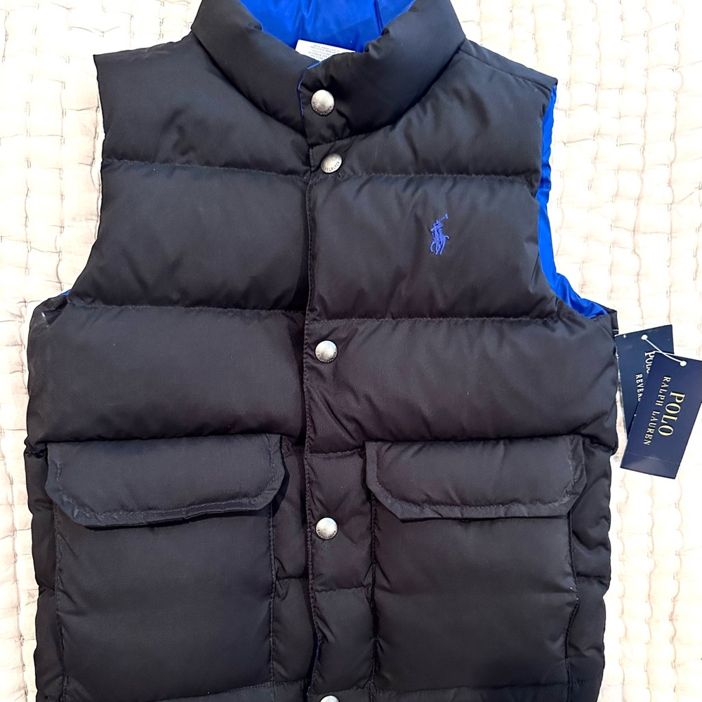 Polo by Ralph Lauren Black Puffer Vest Insulated Sleeveless (REVERSIBLE, NEW)